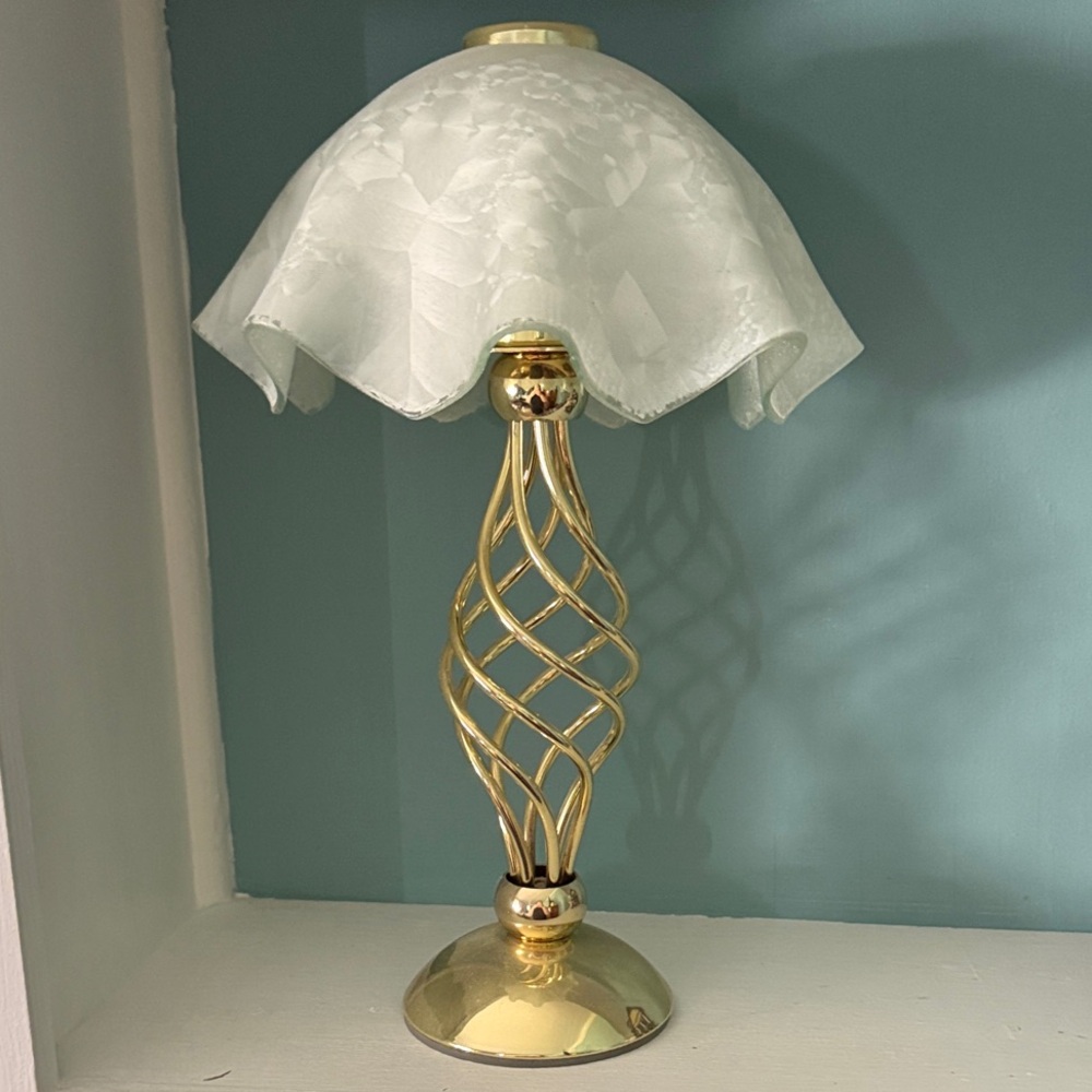 Retired PartyLite Paragon-Elegant Gold Table Lamp with Dainty White Shade